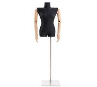 ZJFHEYUO Female Tailors Dummy Plus Size Female Mannequin Torso for Sewing Clothes & Making Garments - Women Manikin with Flat Shoulder & Arms, Black/White,B,Mannequin+Head