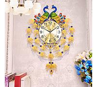 ZJFHEYUO Reloj de Pared con diseño de Pavo Real, Reloj de Arte Moderno y silencioso 3D de Metal Creativo para Sala de Estar, Relojes de Pared Digitales Europeos Decorativos senci