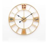 ZJFHEYUO Reloj de Pared Moderno, Reloj de Arte Moderno, Reloj de Pared Grande de Metal para Sala de Estar, Relojes Retro Europeos industriales 3D Vintage con números Romanos y ar
