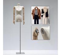 ZJFHEYUO Window Display Female Mannequin Torso Selected Linen Mannequin Clavicle Right Angle Shoulder Solid Wood Arm Thickened Base
