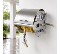 ZJHHRZ Carrete de Manguera de Pared o Pie de Soporte, Acero Inoxidable 304, Capacidad 50 m, Manivela Lateral, Racores de Latón y Boquilla Multichorro para Jardín, 40m, 40m