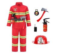zjhukfmc 1 juego de traje de bombero para niños, juego de bombero de algodón y poliéster con cascos, extintores, hachas, talkies-walkies