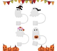 zjhukfmc Juego de 4 pajitas para Halloween, tapas reutilizables de silicona para fiestas de cocina, decoración de niños, Acción de Gracias, Navidad