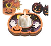 zjhukfmc Portavelas de Té Halloween | Centros de Mesa en Madera | Portavelas de Calabaza y Fantasma de Halloween | para Oficina en casa Sala de Estar Dormitorio Cocina Mesa Estante Armario