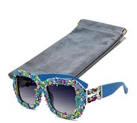 ZJIEYU Gafas de Sol de Lujo con Montura Cuadrada Sin Bisel y Incrustaciones de Diamantes, con Cristales Transparentes Que Protegen de La Luz Solar y Montura Grande, Incluyen Estuche(Color1)