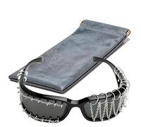 ZJIEYU Gafas de Sol Punk Y2K Artesanales con Tachuelas y Cadenas, para Hombres y Mujeres, Protección Solar, para Discotecas Raves Influencers y Pasarelas de Moda