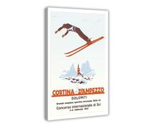 ZJIXAOSD Cortina D'ampezzo, Dolomiti, Concorso Internazionale Di Sci, Italia, póster de esquí vintage, lienzo, moderno, impresiones artísticas, pinturas para sala de estar, dormitorio, decoración de