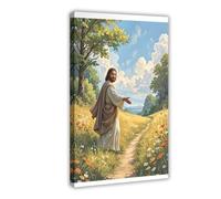 ZJIXAOSD Lienzo decorativo con texto en inglés "Come with Me, I Walk by Faith, Follow Christ, I Will Walk with Christ" (60 x 90 cm)