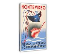 ZJIXAOSD Póster de viaje vintage de Montevideo para festival de verano y carnaval, 1938-39, póster de pared e impresiones estéticas para habitación, dormitorio, oficina, 60 x 90 cm