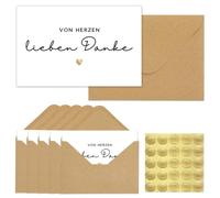 ZJKUBOIS 20 tarjetas de agradecimiento con 20 sobres de papel de estraza y 25 pegatinas con sello dorado, tarjetas postales de agradecimiento para colegios, familia, profesora, amigo, boda, cumpleaños