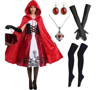 ZJKUBOIS Disfraz de Caperucita Roja para mujer, vestido rojo y blanco y capa de Caperucita Roja, disfraz de cuento de hadas para mujer (S)
