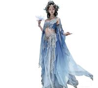 ZJLZJLO Traje De Dunhuang Hanfu - Conjunto De Gasa Con Mariposas Y Tocado Para Cosplay,M,Blue