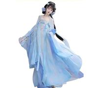 ZJLZJLO Vestido Hanfu De La Dinastía Tang - Conjunto De Túnica Transparente Con Estampado De Flores De Cerezo Para Cosplay Y Sesiones De Fotos.,S,Blue