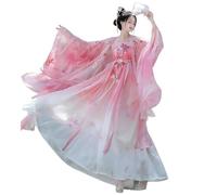 ZJLZJLO Vestido Hanfu Estilo Dinastía Tang Para Mujer - Conjunto De Túnica De Manga Ancha Con Bordado Floral Degradado En Rosa Y Blanco,M
