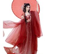 ZJLZJLO Vestido Hanfu Rojo De La Dinastía Tang - Conjunto De Túnica De Manga Ancha Con Bordado Floral Para Festivales Y Cosplay,S