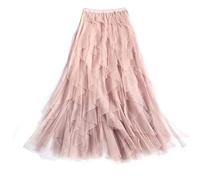 ZJMIYJ Falda Larga Mujer - Plisada Irregularmente Midi Falda De Capa Larga Moda Falda De Tul De Cintura Alta Falda De Tutú Faldas Primavera Mujeres Ropa para Damas Verano Estirado Fondo, Rosa