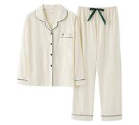 ZJML Conjunto Pijamas Mujer, Ropa Dormir Agradable para Piel con Botones Algodón, Ropa Dormir para Hogar Primavera Verano,Blanco,Large