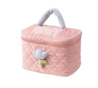 Zjmszde Bolsa de cosméticos de gran capacidad para mujer, bolsa de cosméticos de pana con cremallera, bolsa de almacenamiento portátil para cosméticos, Bolsa de cubo rosa, A