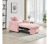 ZJMTOCYU Sofá cama multifuncional de terciopelo para mayor comodidad y versatilidad, respaldo ajustable para relajación y sueño, diseño rosa moderno