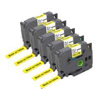 ZJNWTVUH Cinta laminada Blanca TZe de 12mm, 5 uds., 231, 431, 531, 631, 731, Compatible con Fabricante de Etiquetas PT H110, Ajuste Universal(Black on Yellow)