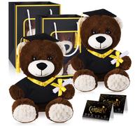 Zjoey 2 sets Bear con Toys de gorra de graduacin Clase de 2025 Graduacin Lentera peluche Bear Bear Animal Dog Cap and Gown con tarjeta de felicitac