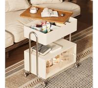 ZJPJMXNN Mesa de Centro Elevable con Almacenaje, 4 Ruedas, Tablero Giratorio 360°, Mesa Auxiliar para Salón, Dormitorio, Oficina(Style 3)