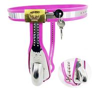 ZJPOJPH Cinturón de castidad ajustable oculto de acero inoxidable for pene, jaula for pene con tapón anal de metal, jaula de castidad, cerradura for pene, bondage for hombres y parejas.(Pink,130cm-140