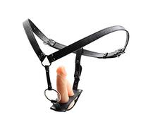 ZJPOJPH Cinturón de castidad de cuero con consolador doble ajustable individualmente for hombres y mujeres.(Lederhose -2 Dildos)