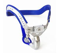 ZJPOJPH Cinturón de castidad de metal con tapón anal, cerradura de castidad, jaula de castidad SM, jaula for pene, juguetes sexuales for parejas y hombres.(Blue,110cm/120cm)