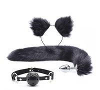 ZJPOJPH Tapón anal de acero inoxidable con cola de zorro, diadema con orejas de zorro, juego de mordaza, tapón anal, consolador anal bondage, bola anal, juguetes sexuales for mujeres y parejas(Rosa We