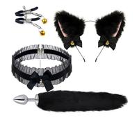 ZJPOJPH Tapón anal de acero inoxidable con diadema de orejas de zorro, juego de 4 piezas, tapón anal con forma de cola de zorro y gato, consolador anal, bola anal, juguetes sexuales for mujeres y pare