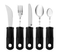 ZJRDYYK 5 utensilios adaptativos, juego de cubiertos de fácil agarre, tenedor flexible integrado, utensilios construidos para artritis, parkinson, temblores de mano, adultos y niños