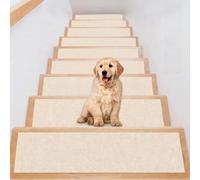 ZJUNLI Alfombras de Escalera X5 Alfombrillas para Escalones 18x88cm Beige | Peldaños De Escalera Antideslizantes Recortables Reutilizables, Lavables En Lavadora 100% Poliéster, Para Mascotas, Mayores
