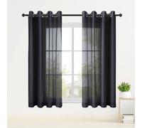 ZJUNLI Translucida Ojales Cortina 310 x 195 cm Translucido Translucidas Ventana Visillos Monocolo para Sala de Estar Cocina Dormitorio Comedor Sala, Negro