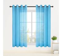 ZJUNLI Translucida Ojales Cortina 310 x 215 cm Translucido Translucidas Ventana Visillos Monocolo para Sala de Estar Cocina Dormitorio Comedor Sala, Azul Cielo