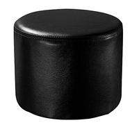 ZJXANMZ Puf Redondo tapizado en Cuero, reposapiés otomano de Madera Maciza, Mesa de Centro, Banco, Negro, 29 x 29 x 30 cm (11 x 11 x 12 Pulgadas)