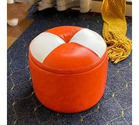 ZJXANMZ Reposapiés otomano de Cuero con Compartimento de Almacenamiento, Redondo, para Cambiar Zapatos, para salón y Dormitorio, Color Naranja y Blanco, 35 x 33 cm