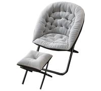 ZJYIGOWL Acogedora Silla con Base En Forma De Platillo Sillones Reclinables Tapizados Sillas Plegables De Gran Tamaño con Estructura Metálica Sillón para Salón Y Dormitorio(Grey,Ottoman)