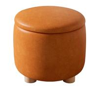 ZJYIGOWL Banco Otomano De Cuero con Espacio De Almacenamiento Cofre De Almacenamiento con Patas Taburete Redondo para Descansar Los Pies Reposapiés para Cambiarse Los Zapatos(Orange)
