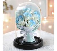 ZJYIGOWL Flores Preservadas Cúpula De Cristal Ramos De Rosas Mixtas Azules Hechos A Mano Que Duran Entre 1 Y 3 Años Flores De Cumpleaños con Caja De Regalo para Mujeres, Madres(Blue B)