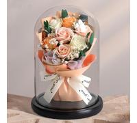 ZJYIGOWL Flores Preservadas Cúpula De Cristal Ramos De Rosas Mixtas Azules Hechos A Mano Que Duran Entre 1 Y 3 Años Flores De Cumpleaños con Caja De Regalo para Mujeres, Madres(Orange)