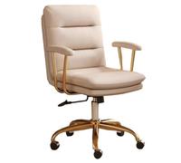 ZJYIGOWL Silla De Oficina De Cuero PU Silla Giratoria De Respaldo Medio Cómodas Sillas para Ordenador con Altura Ajustable Y Reposabrazos Acolchados Sillas Ejecutivas Ergonómicas(Beige)