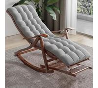 ZJYIGOWL Sillón Mecedora De Madera para Adultos De Gran Peso Sillas Reclinables Plegables Silla De Bambú para Interior Ajustable Sillas De Ocio Y Relajación Mecedora con Cojín(Gray B)