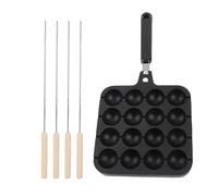 Zjythocyber Non Stick Takoyaki Grill Pan, Takoyaki Baking Mold with Ergonomic Handle, Cast Aluminum Plate for Gas Stove and Electric Oven, Includes 4 Stainless Steel Needles for Homemade Takoy