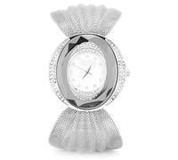 Zjythocyber Reloj de mujer a la moda con correa de malla ancha, reloj de pulsera elegante de cuarzo, diseño de pulsera de aleación brillante para uso diario y fiestas, indicación precisa del (Plata)