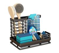 Zjyufy Caddy para fregadero, esponja para fregadero de cocina, soporte para cepillos para platos con bandeja de drenaje, escurreplatos de apoyo, superficie de trabajo con bandeja de drenaje