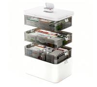 Zjyufy Organizador de medicamentos de 4 niveles de gran capacidad, caja de medicinas portátil con asa, caja médica multifuncional con bandeja extraíble, caja organizadora para medicina