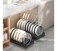 Zjyufy Organizador de Ollas y Sartenes 2 unidades, Extensible Organizador Tapas Ollas con 8 Compartimentos Ajustable, Soporte Tapas Ollas y Sartenes para Cocina, Negro