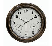 ZJYWMM Reloj de Pared de Metal Impermeable Grande para Exteriores de 18 Pulgadas, Reloj de Pared silencioso de jardín Retro con termómetro e higrómetro, Reloj Decorativo para Exteriores q