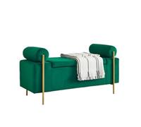 ZKALQECNF Banco de Pie de Cama Elegante Banco de Almacenamiento tapizado de Lino con Brazos cilíndricos y Patas de Hierro for Pasillo, Sala de Estar y Dormitorio. Banco de Dormitorio(Green)